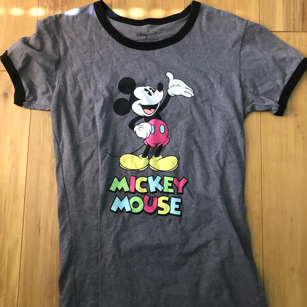 Black and Gray Mickey Mouse Ringer Tee
